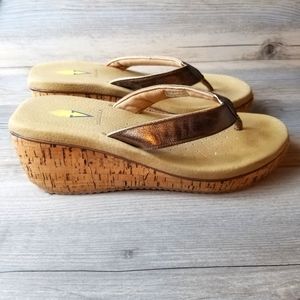 Volatile Leather Upper Platform Wedge Heel Cork Bottom Thong Sandals